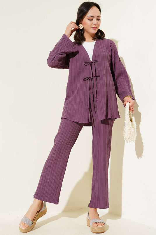 Front Rope Laced Crinkle Double Set Magenta