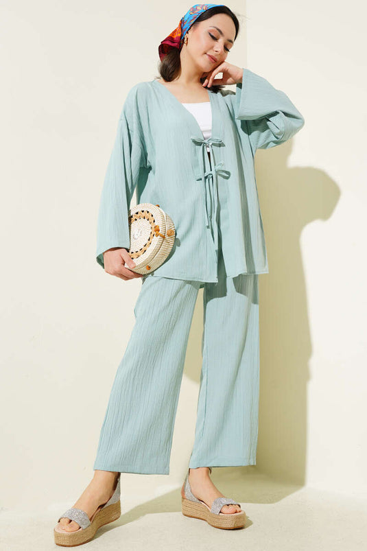 Front Rope Laced Crinkle Two Piece Set Mint