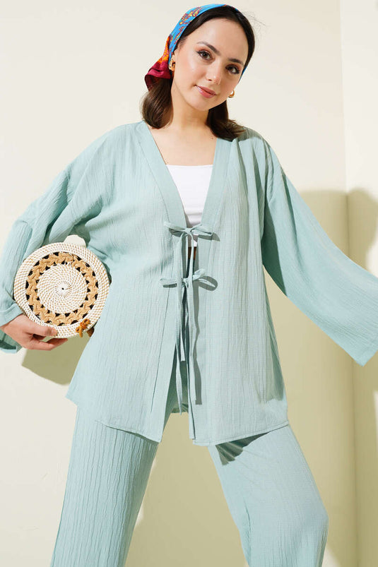 Front Rope Laced Crinkle Two Piece Set Mint