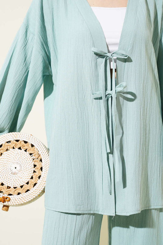 Front Rope Laced Crinkle Two Piece Set Mint