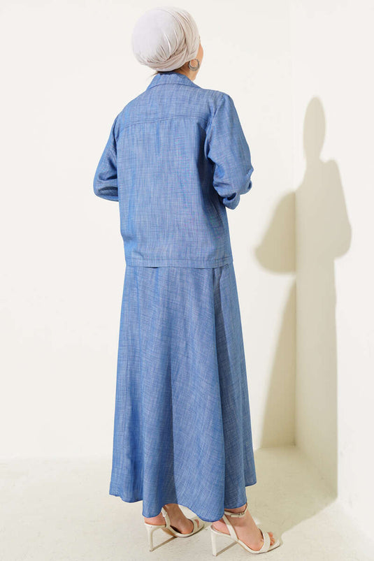 Front Rope Tied Tencel Skirt Suit Light Blue
