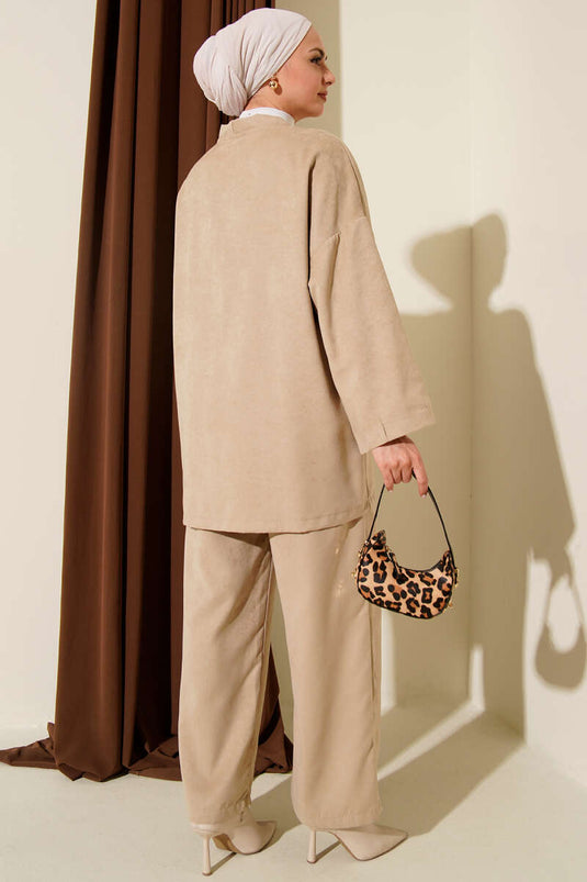 Front Rope Tie Detail Two-Piece Set Beige