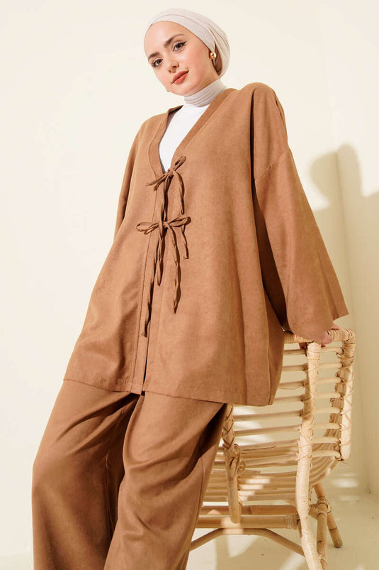 Front Rope Tie Detailed Two-Piece Set Camel