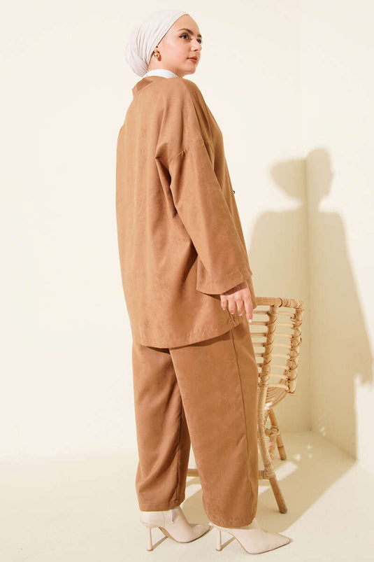 Front Rope Tie Detailed Two-Piece Set Camel