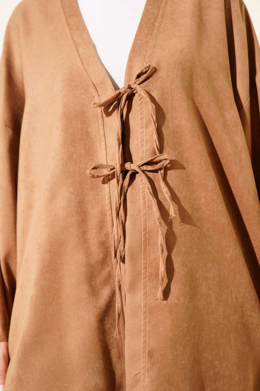 Front Rope Tie Detailed Two-Piece Set Camel