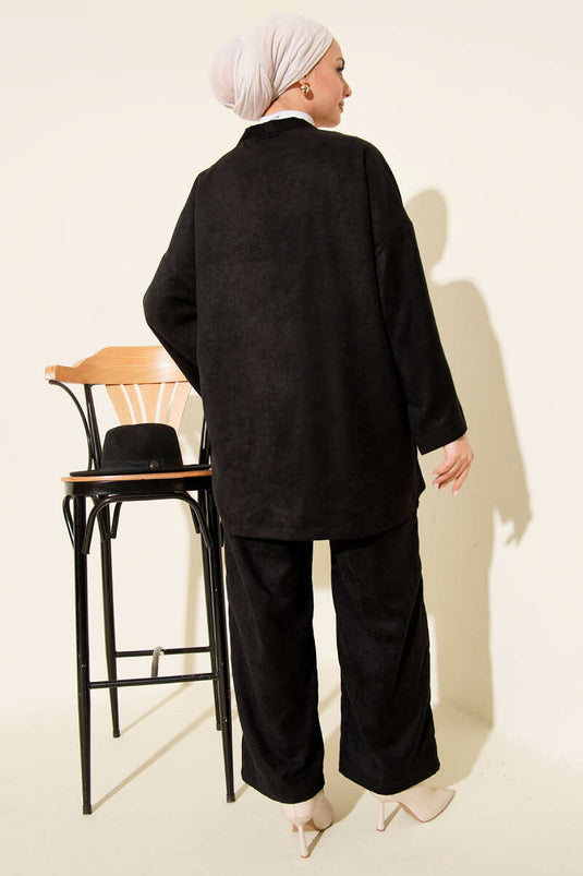 Front Rope Tie Detailed Two-Piece Set Black