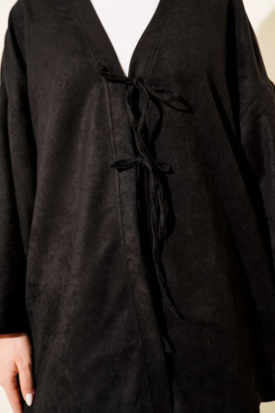 Front Rope Tie Detailed Two-Piece Set Black