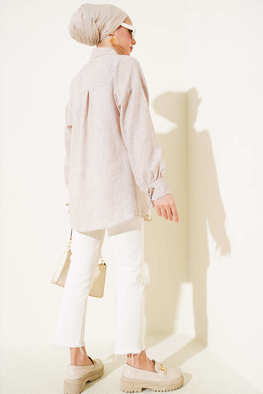 Beige Shirt with Tie Front