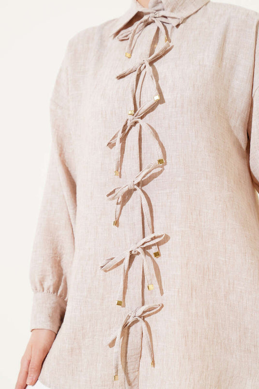 Beige Shirt with Tie Front