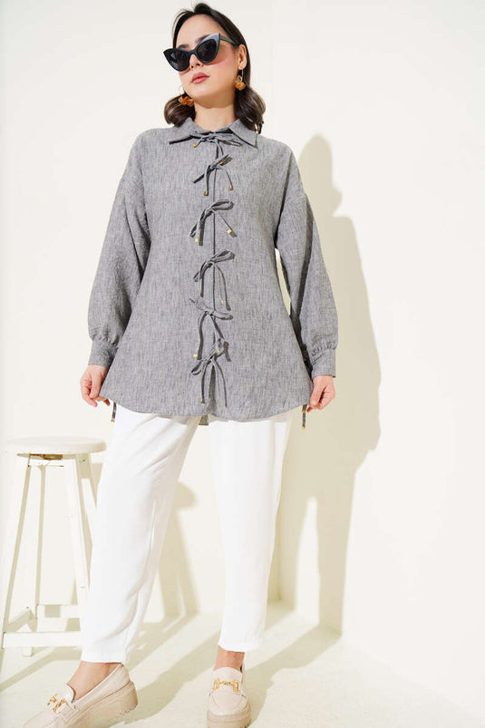 قميص مع حبل أمامي، دخاني