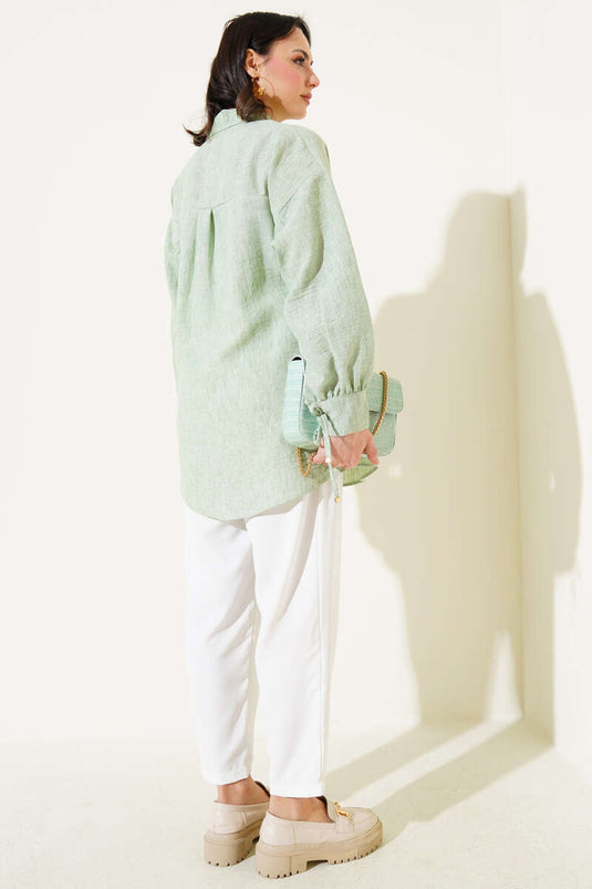 قميص برباط أمامي بلون النعناع