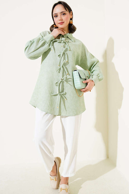 قميص برباط أمامي بلون النعناع