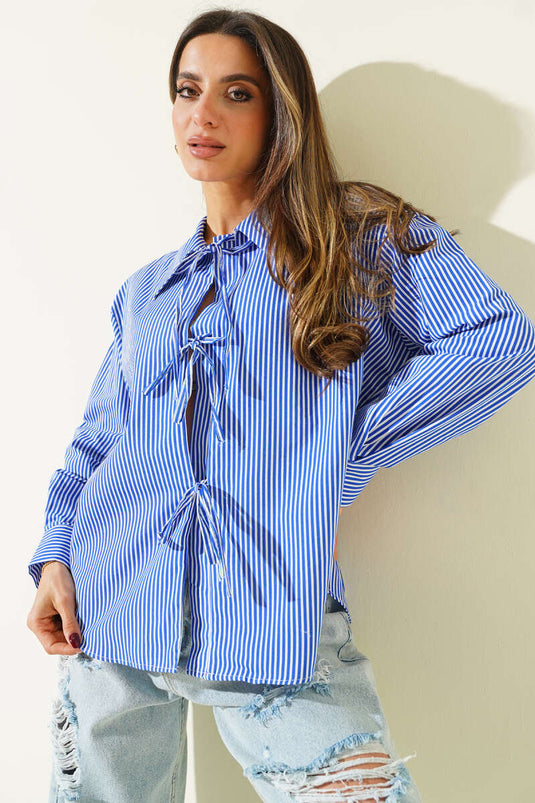 Front Tie Shirt Blue Striped