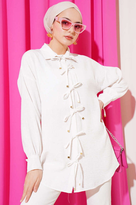 قميص مع حبل أمامي حجري