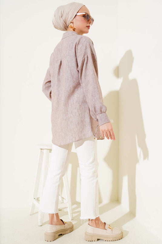 Shirt with Tie Front Beige