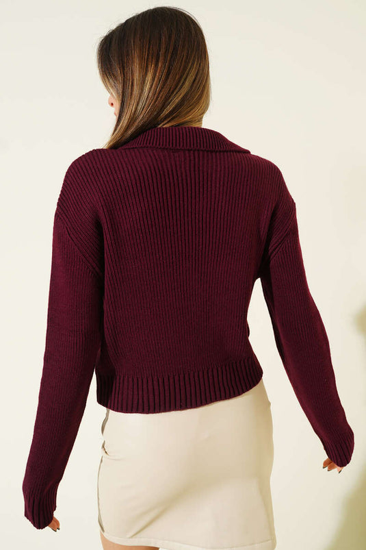 Önü İp Bağlamalı Triko Hırka Bordo