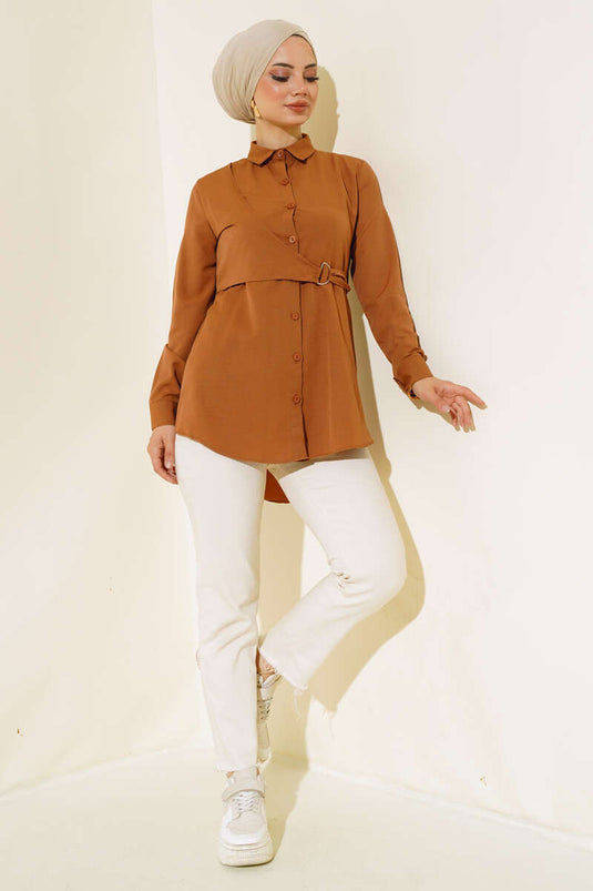 Shirt with Front Cover Tan