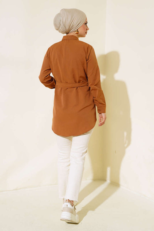 Shirt with Front Cover Tan