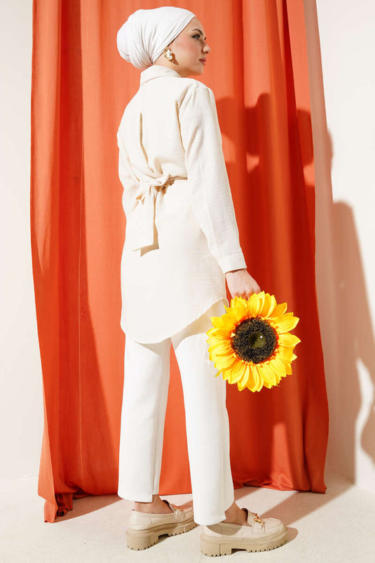 Self-Tie Front Shirt Beige