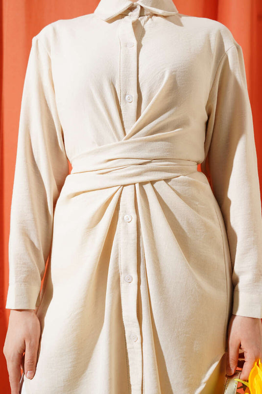 Self-Tie Front Shirt Beige