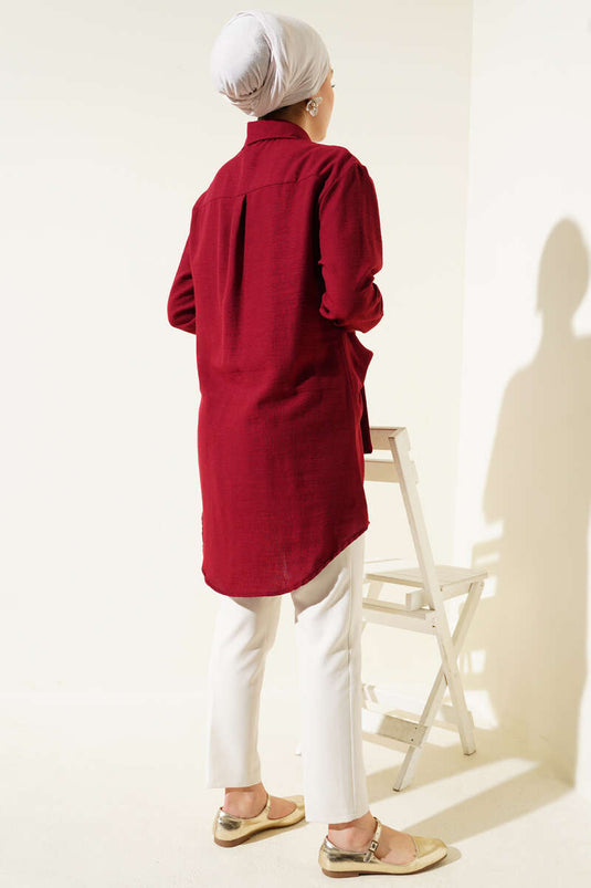 Self-Tie Front Shirt Claret Red