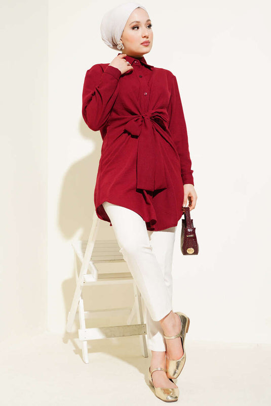 Self-Tie Front Shirt Claret Red