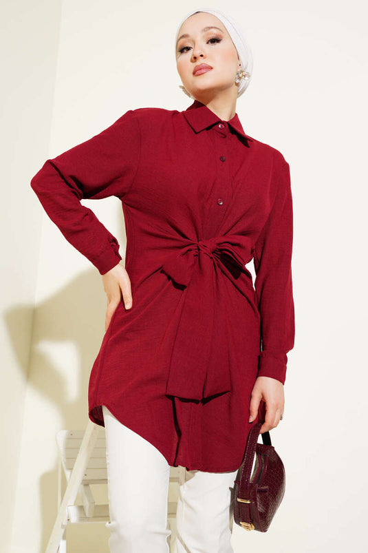 Self-Tie Front Shirt Claret Red