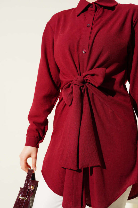 Self-Tie Front Shirt Claret Red