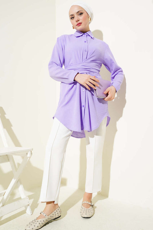 Self-Tie Front Shirt Lilac