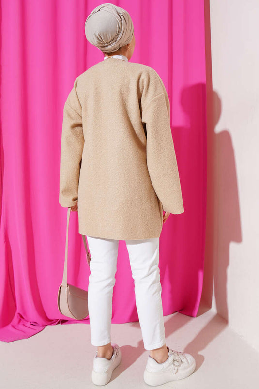 Ribbon Front Boucle Jacket Beige