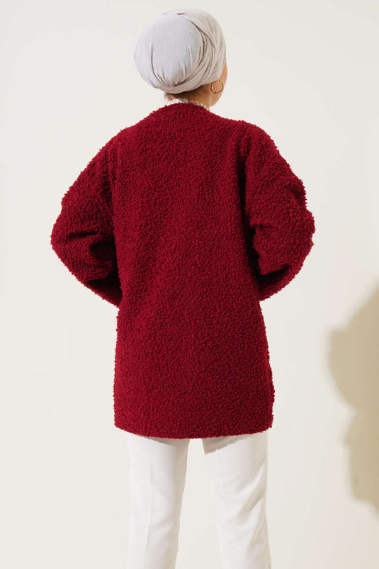 Veste bouclée avec ruban sur le devant, bordeaux