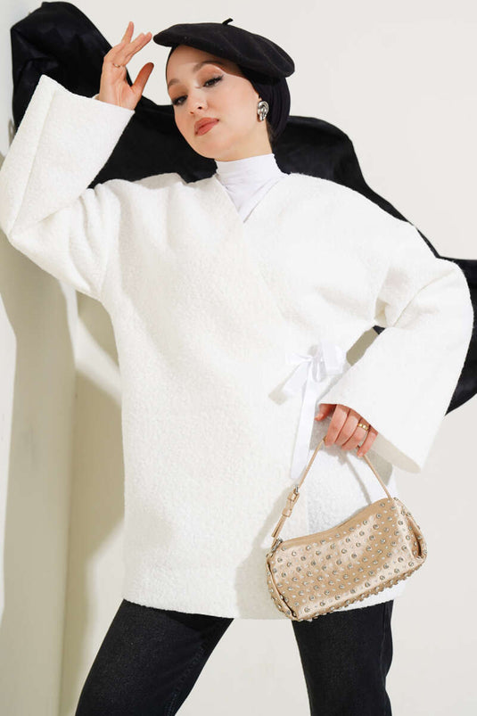 Boucle Jacket with Ribbon Front in Ecru