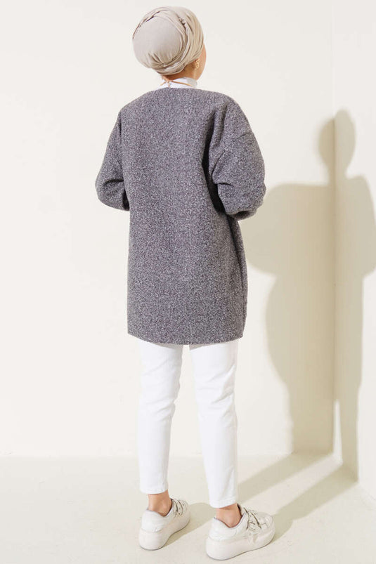 Boucle Jacket with Ribbon Front, Smoke Color