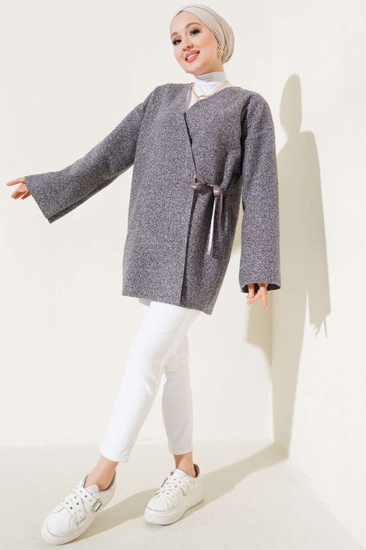 Boucle Jacket with Ribbon Front, Smoke Color