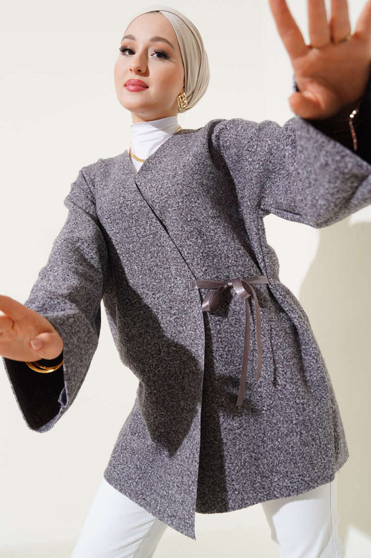 Giacca in bouclé con nastro frontale, colore fumo