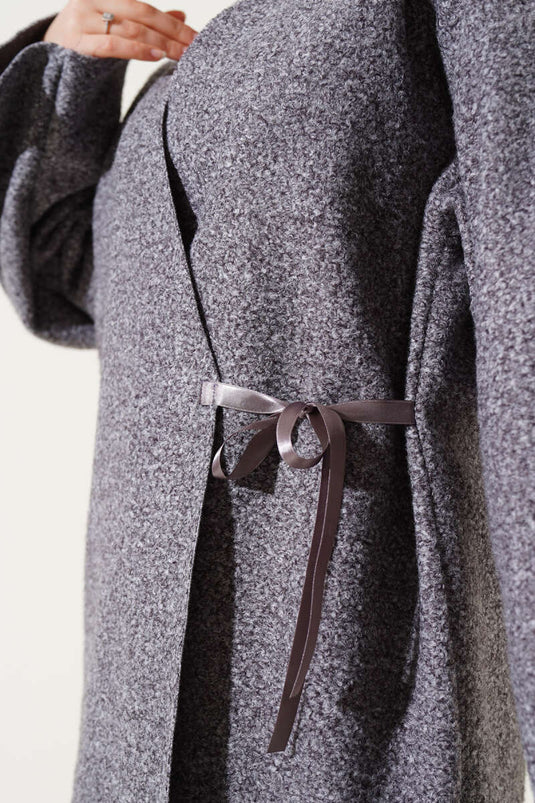 Giacca in bouclé con nastro frontale, colore fumo