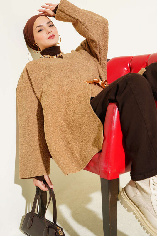 جاكيت بشريط أمامي، من فرو المنك