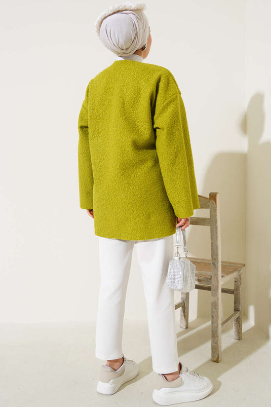Veste bouclée à ruban sur le devant, vert pétrole