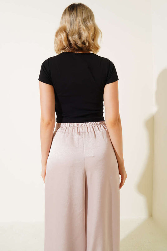 Black V-Neck Crop Top with Elasticated Front