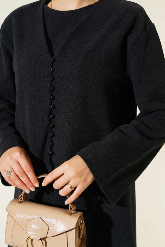 Mini Buttoned Front Dress Two-Piece Set Anthracite