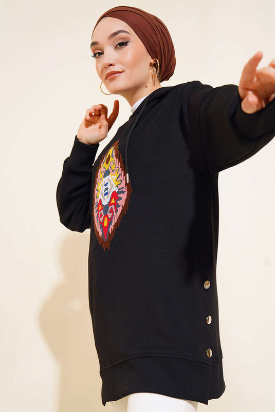 Önü Nakışlı Tunik Siyah
