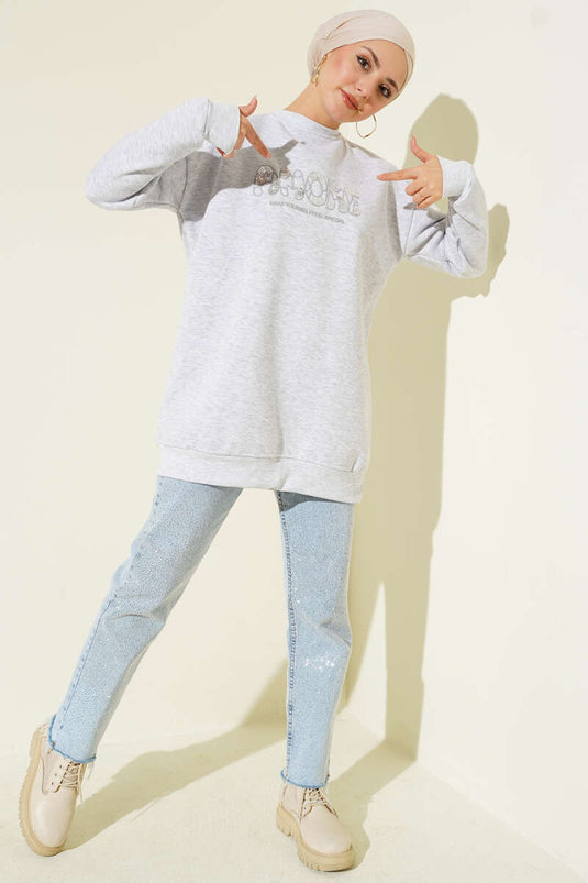 Tunique grise à trois fils avec broderie avant