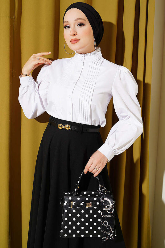 Chemise Courte Blanche À Détails En Relief Avant