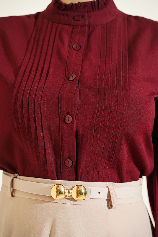 Burgundy Front Ribbed Short Shirt