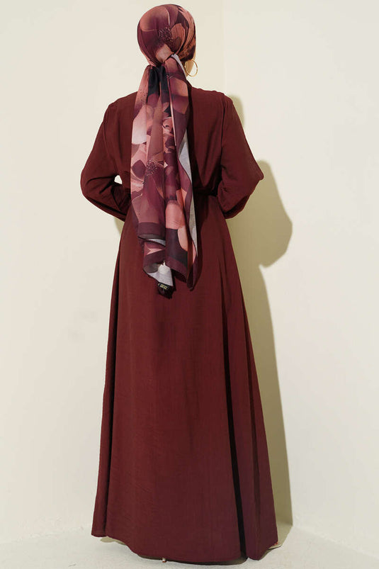 Front Ribbed Brit Buttoned Dress Brown