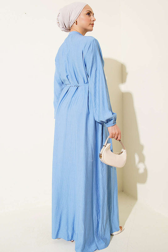 Robe boutonnée en tissu côtelé bleu devant