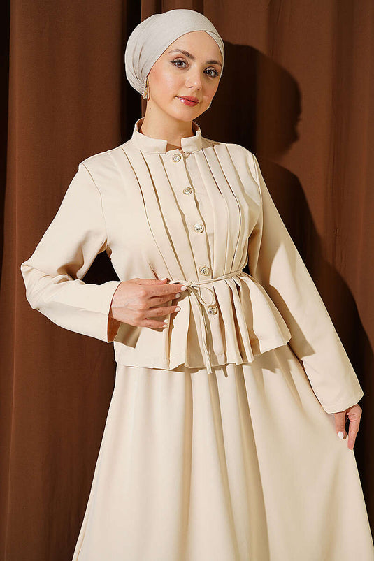 Ensemble beige à jupe double nervurée devant