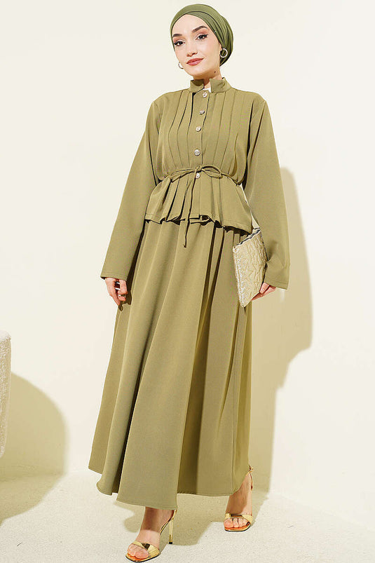 Ensemble à jupe plissée nervurée avant, vert pistache