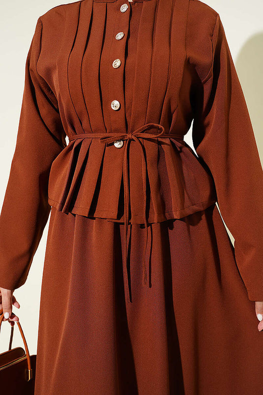Ensemble à jupe double nervurée devant, couleur marron