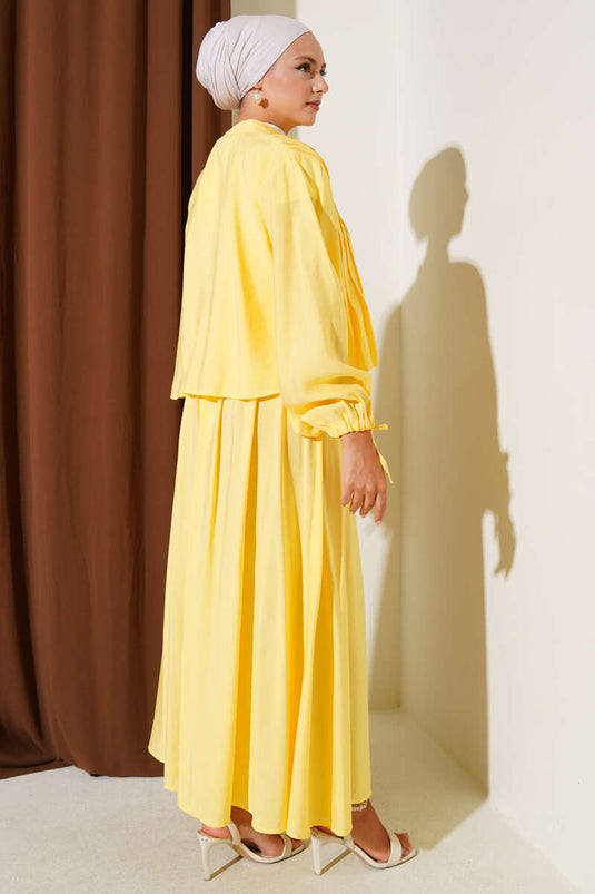 Yellow Ribbed Brit Buttoned Skirt Suit